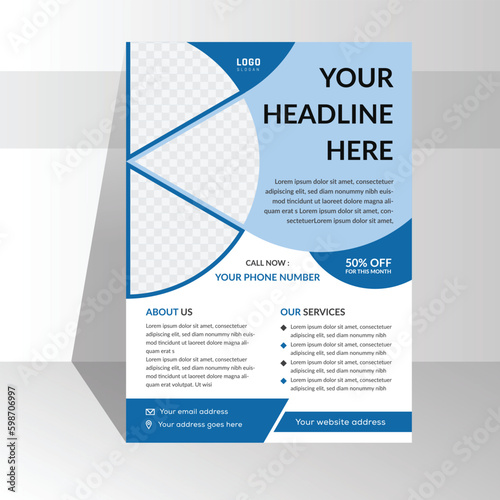 Corporate business flyer template design with blue color. Flyer design for business, a4 size half page one side Corporate flyer design in blue color for business purpose