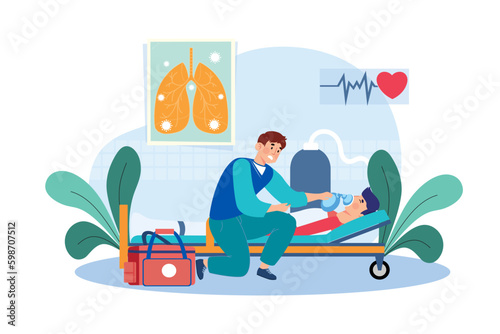 A respiratory therapist helps patients with breathing difficulties.