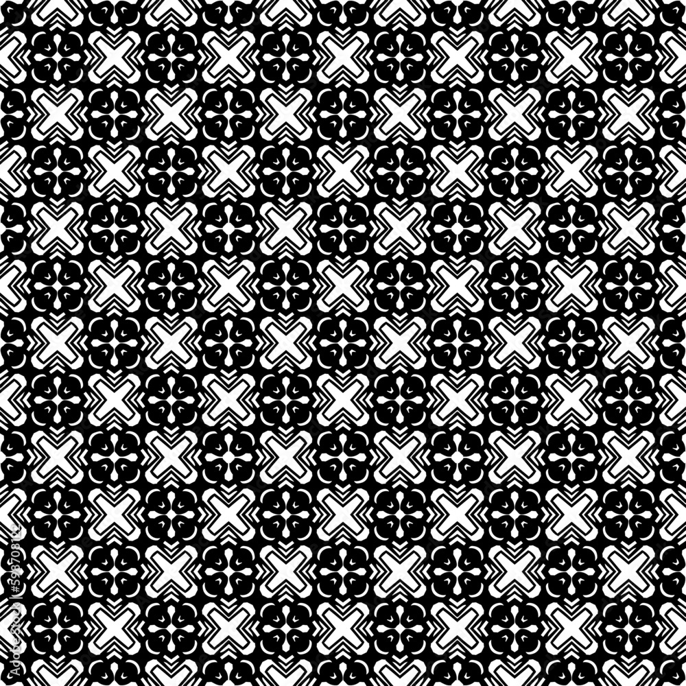 Black and white seamless pattern texture. Greyscale ornamental graphic design. Mosaic ornaments. Pattern template. Vector illustration. EPS10. Black and white seamless pattern texture. Greyscale ornamental graphic design. Mosaic ornaments. Pattern template. Vector illustration. EPS10.