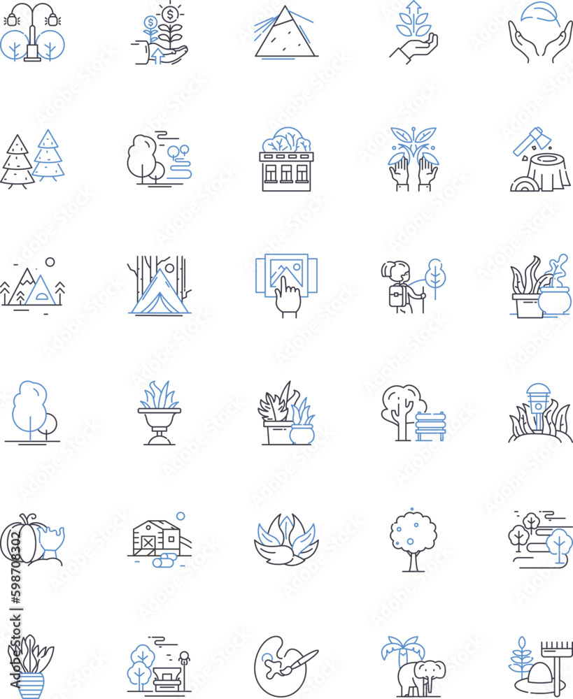 Grove line icons collection. Trees, Nature, Forest, Greenery, Woodland, Serene, Canopy vector and linear illustration. Habitat,Arboretum,Flora outline signs set Generative AI