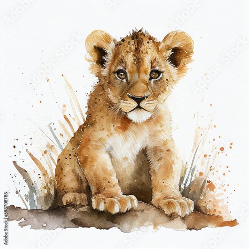 watercolor style lion cub Generative AI