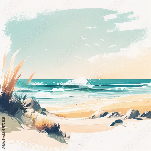sea and beach watercolor style Generative AI