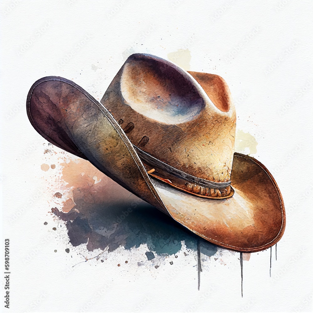 cowboy hat watercolor style Generative AI Stock Illustration | Adobe Stock