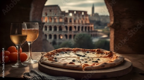 pizza with wine