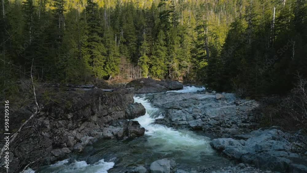 Fresh Water running down the river and rocks. Taken in Vancouver Island, British Columbia, Canada. Nature Background. Cinematic Generative AI Fresh Water running down the river and rocks. Taken in Vancouver Island, British Columbia, Canada. Nature Background. Cinematic Generative AI