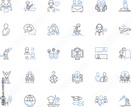 Expedition line icons collection. Trek, Adventure, Voyage, Safari, Quest, Journey, Exploration vector and linear illustration. Discovery,Survey,Excursion outline signs set Generative AI