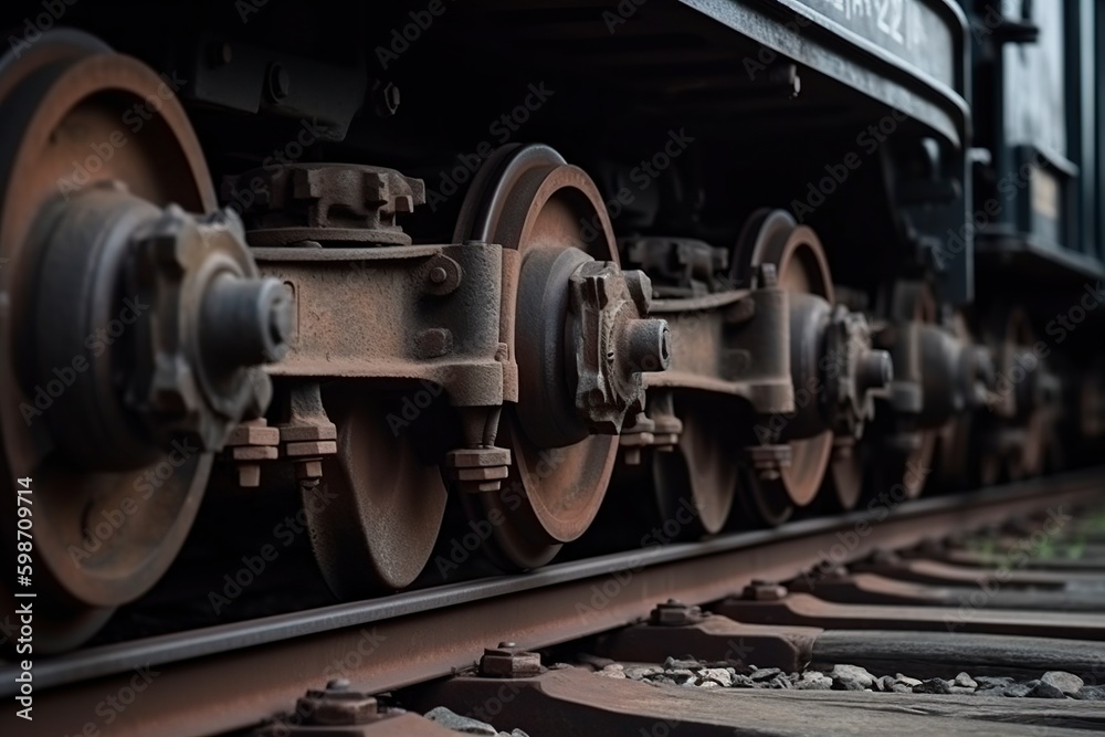 Fototapeta premium illustration,train wheels on railway track,generative ai