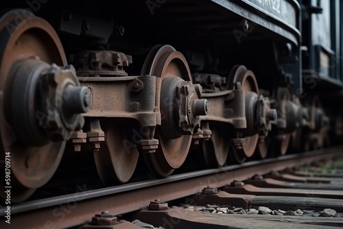 illustration,train wheels on railway track,generative ai
