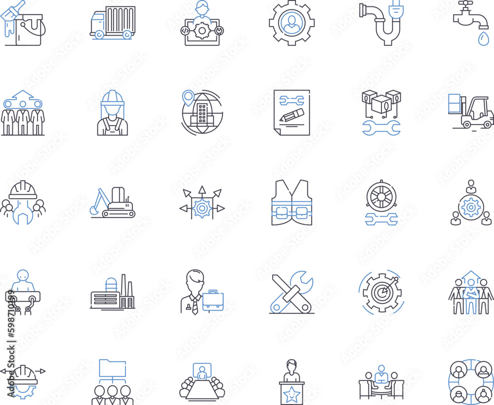 Foundry line icons collection. Melting, Casting, Molding, Pouring, Furnace, Alloy, Crucible vector and linear illustration. Sand,Ladle,Molten outline signs set Generative AI