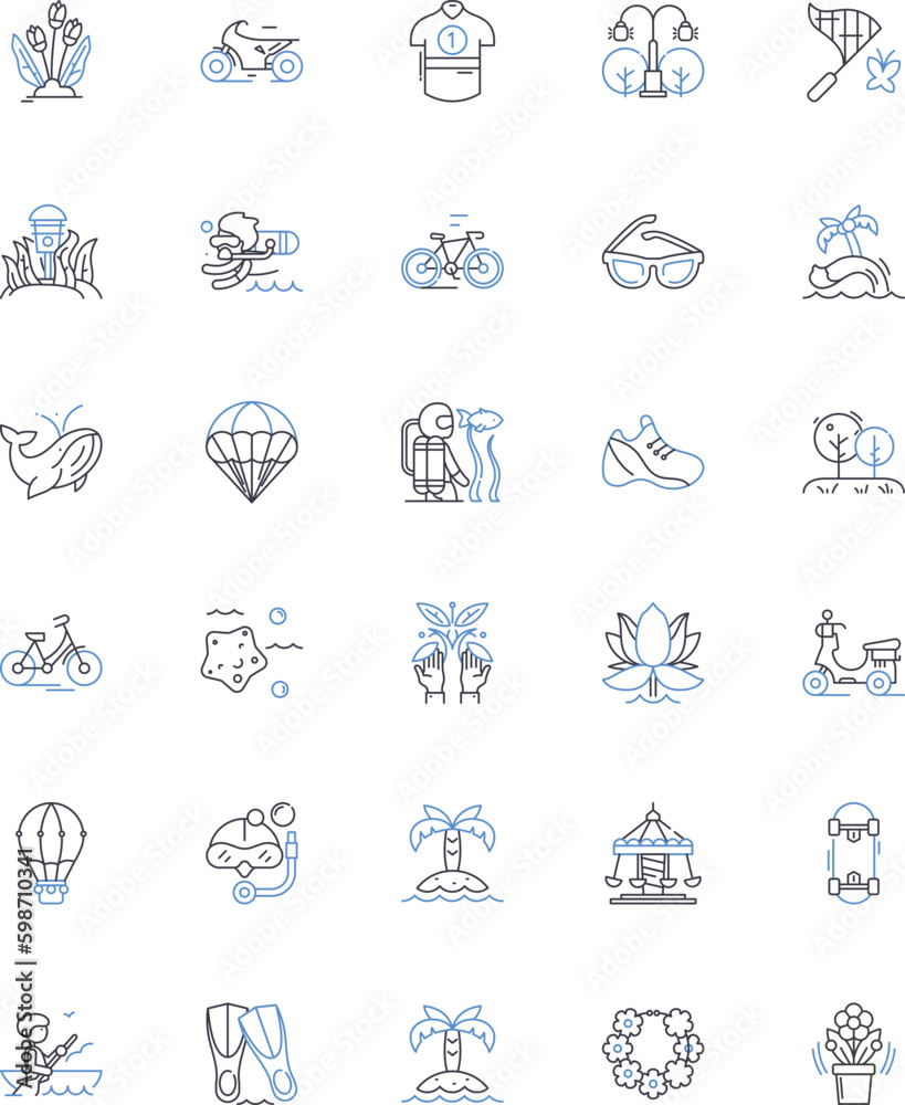 Getaway line icons collection. Escape, Retreat, Vacation, Adventure, Relaxation, Serenity, Wanderlust vector and linear illustration. Rejuvenation,Explore,Chill outline signs set Generative AI