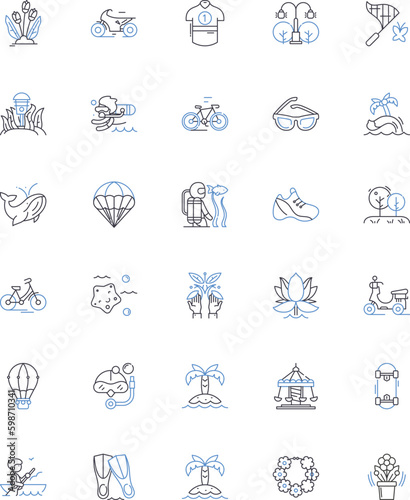 Getaway line icons collection. Escape, Retreat, Vacation, Adventure, Relaxation, Serenity, Wanderlust vector and linear illustration. Rejuvenation,Explore,Chill outline signs set Generative AI