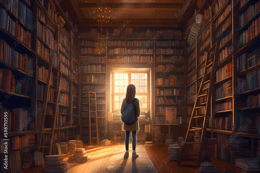 a librarian organizing books in a tranquil library. generative AI a librarian organizing books in a tranquil library. generative AI