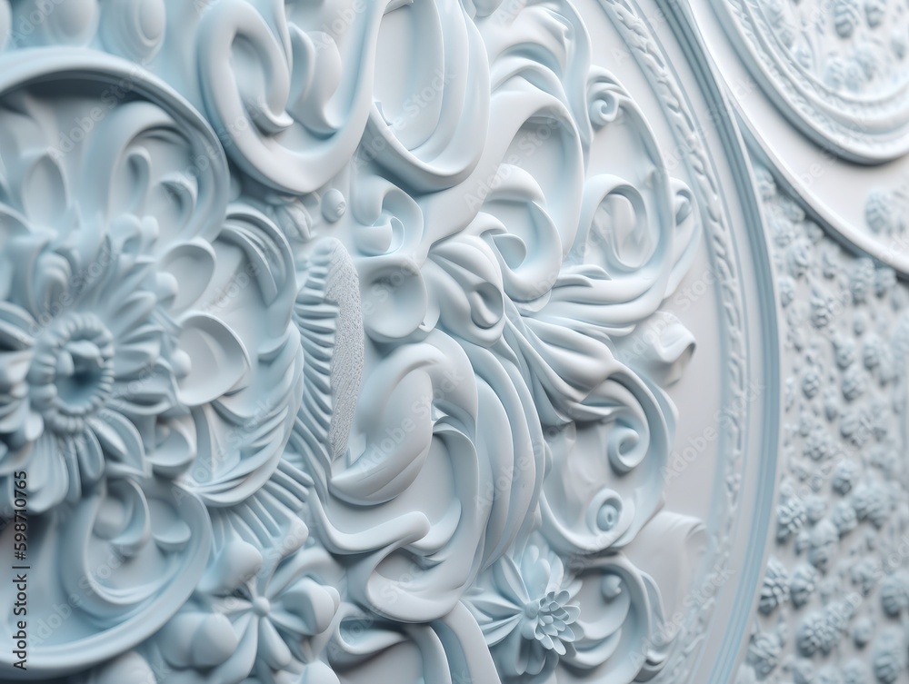 Geometric Patterned Wall Art Wall Texture in Light Blue and White Tones. Generative AI. Geometric Patterned Wall Art Wall Texture in Light Blue and White Tones. Generative AI.