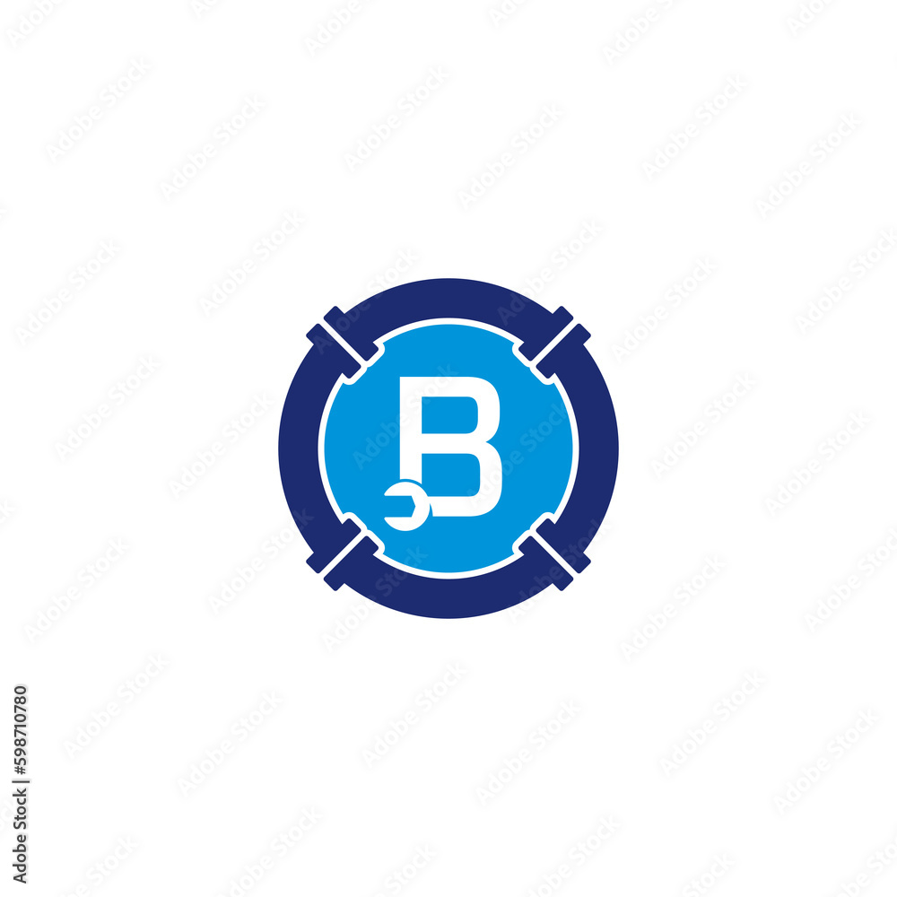 Letter B, Pipe and Wrench Logo Design 002 Letter B, Pipe and Wrench Logo Design 002