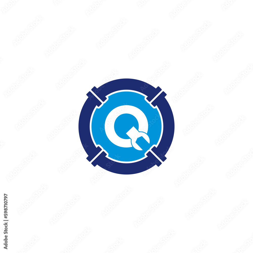Letter Q, Pipe and Wrench Logo Design 002 Letter Q, Pipe and Wrench Logo Design 002