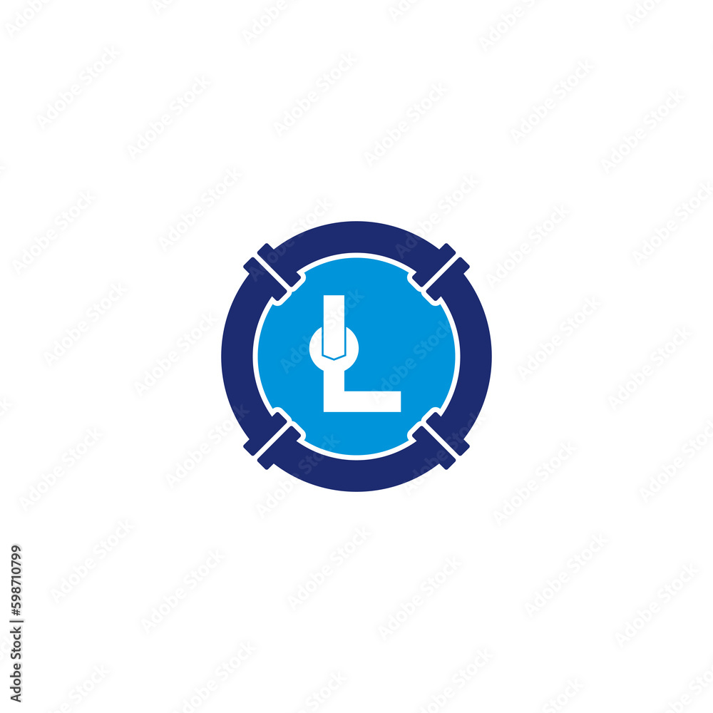 Letter L, Pipe and Wrench Logo Design 002 Letter L, Pipe and Wrench Logo Design 002