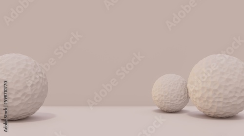 Three pastel spheres on pastel background. Mockup of empty stage.Space to place your text or object. 3d render. 