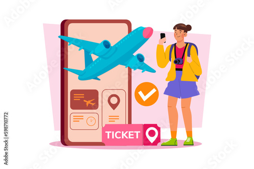 A woman buys plane tickets online to save money.