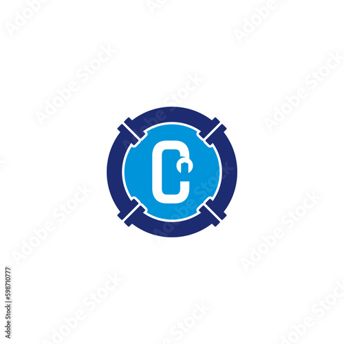 Letter C, Pipe and Wrench Logo Design 002