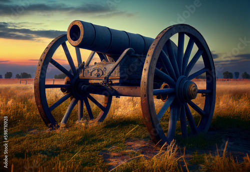 an old cannon of the 19th century stands in a field. ai generated Generative AI photo
