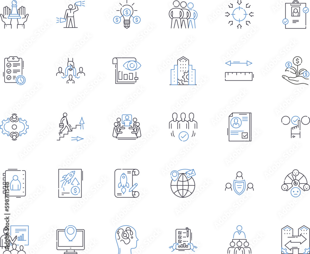 Enterprise advancement line icons collection. Scalability, Innovation, Collaboration, Efficiency, Optimization, Growth, Adaptability vector and linear illustration. Generative AI