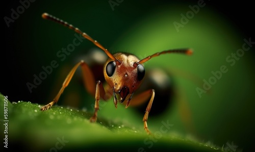  a close up of a bug on a leaf with a black background.  generative ai © Olga