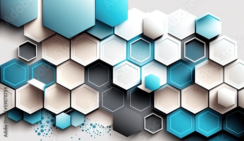 hexagonal technology vector abstract background. Blue bright energy flash under hexagon in modern technology futuristic background vector illustration. White grid texture honeycomb.