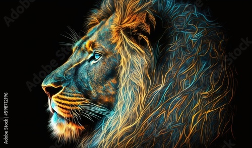 Fantastic lion in neon colors