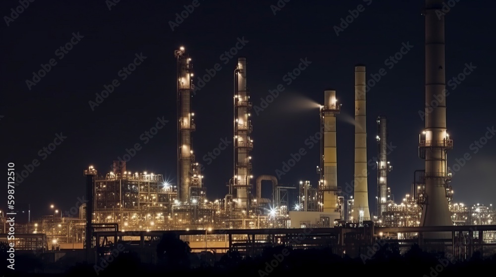 illustration, oil refinery industrial plant, generative ai