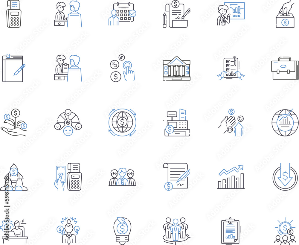 Equity Stake line icons collection. Investment, Share, Ownership, Stock, Dividend, Profit, Capital vector and linear illustration. Partnership,Asset,Valuation outline signs set Generative AI