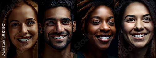 Business Portraits of People smiling at one another  social skills  diversity. Generative Ai. 