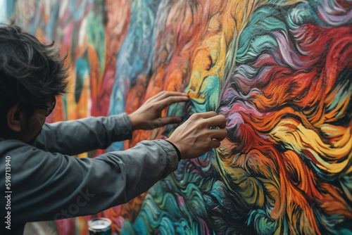 a person adding vibrant colors to a mural. generative AI