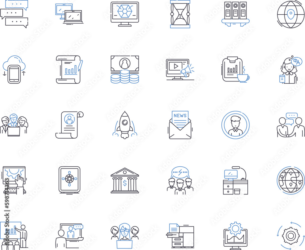 Enterprise premises line icons collection. Office, Warehouse, Factory, Workshop, Storefront, Headquarters, Plant vector and linear illustration. Campus,Facility,Storehouse outline signs Generative AI
