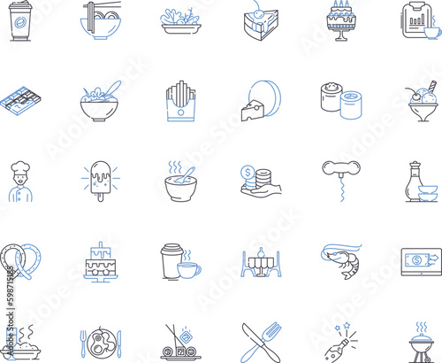 Eatery line icons collection. Restaurant, Cafe, Bistro, Diner, Tavern, Pub, Eatery vector and linear illustration. Brasserie,Trattoria,Deli outline signs set Generative AI