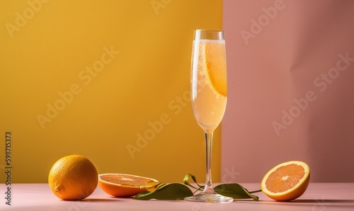  a glass of champagne next to oranges on a table.  generative ai