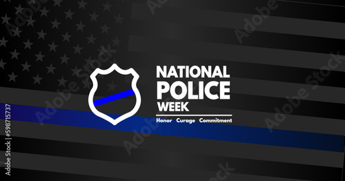 National Police Week background. Poster, card, banner and background. Banner on the background of the flag