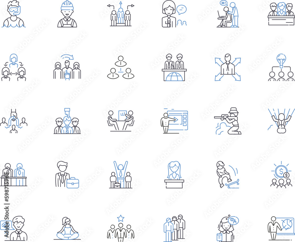 Easygoing folks line icons collection. Chill, Laid-back, Unruffled, Easy-breezy, Relaxed, Calm, Composed vector and linear illustration. Nonchalant,Casual,Mellow outline signs set Generative AI