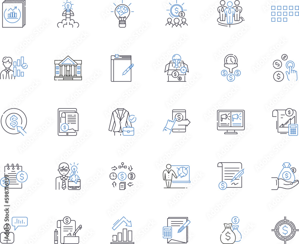 Corporate line icons collection. Profit, Leadership, Innovation, Growth, Strategy, Reputation, Sustainability vector and linear illustration. Diversity,Efficiency,Collaboration outline Generative AI