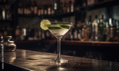  a martini glass with a lime slice and a lime wedge in it.  generative ai
