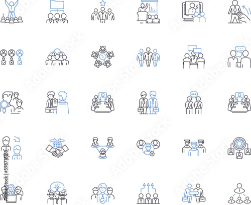 Corporate squad line icons collection. Teamwork, Leadership, Collaboration, Motivation, Communication, Efficiency, Productivity vector and linear illustration. Generative AI