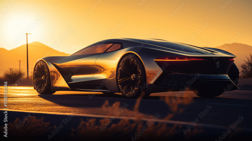 Futuristic luxury vehicle,  high-tech design of a concept car, aerodynamic lines, Made by AI, AI generated, Artificial intelligence	
