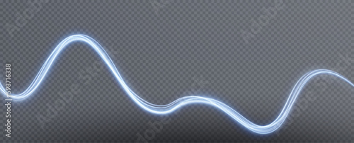 Luminous blue lines png of speed. Light glowing effect png. Abstract motion lines. Light trail wave, fire path trace line, car lights, optic fiber and incandescence curve twirl	
