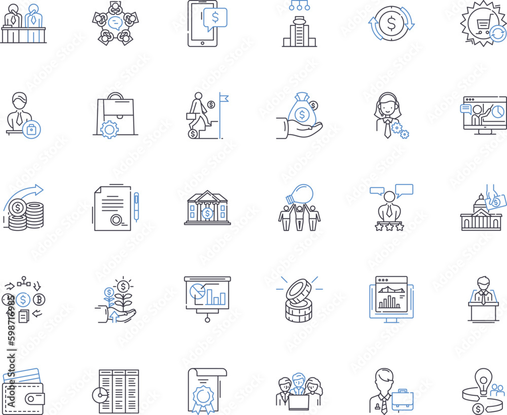 Credit union line icons collection. Cooperative, Membership, Community, Non-profit, Savings, Loans, Financial vector and linear illustration. Trusrthy,Local,Secure outline signs set Generative AI