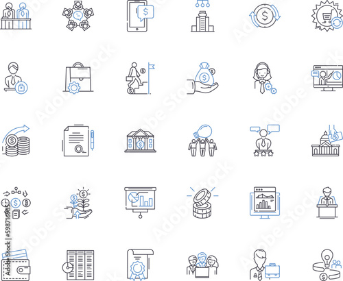 Credit union line icons collection. Cooperative, Membership, Community, Non-profit, Savings, Loans, Financial vector and linear illustration. Trusrthy,Local,Secure outline signs set Generative AI