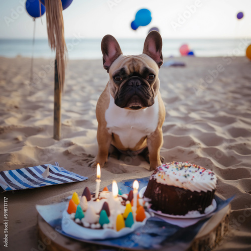 french bulldog with birthday cake and candles © Lukas