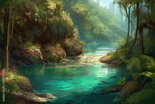 A secluded cove with crystal clear water. generative AI
