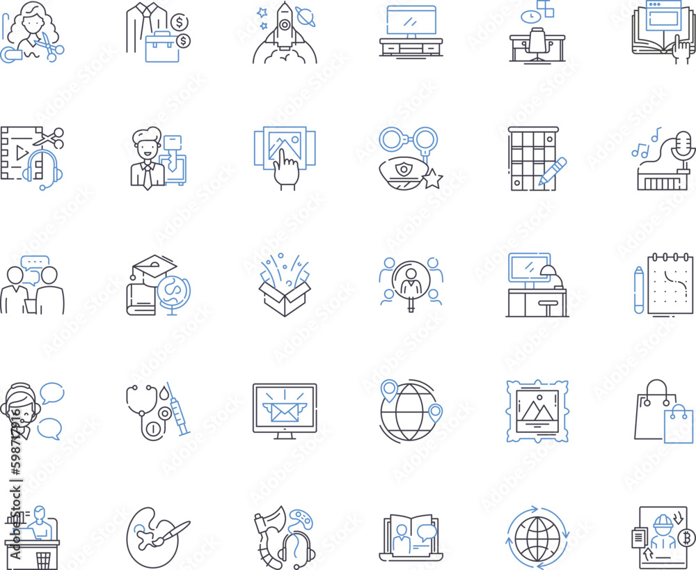 Contractor line icons collection. Building, Renovation, Construction, Remodeling, Landscaping, Electrical, Plumbing vector and linear illustration. Carpentry,Flooring,Roofing outline Generative AI