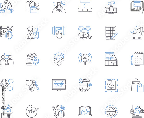 Contractor line icons collection. Building, Renovation, Construction, Remodeling, Landscaping, Electrical, Plumbing vector and linear illustration. Carpentry,Flooring,Roofing outline Generative AI