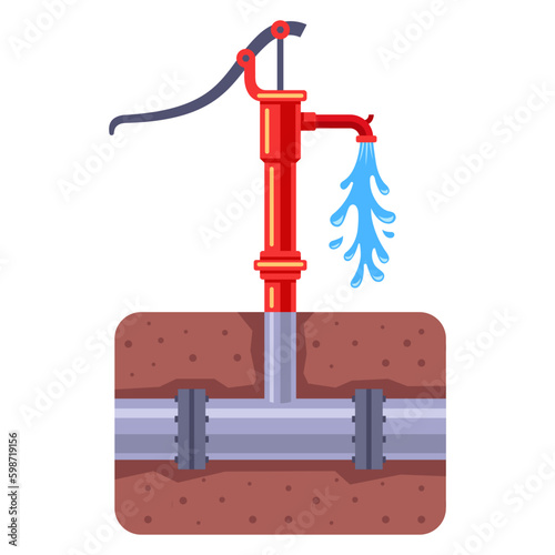 manual water pump for supplying water in the countryside. flat vector illustration. Generative AI