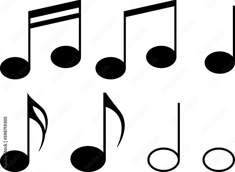 Set of music notes icons. Black notes symbols. PNG - obrazy, fototapety, plakaty 